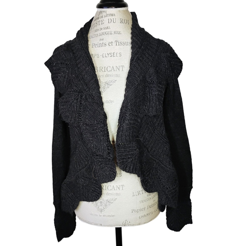 BCBG MaxAzria  Y2K Alpaca Open‎ Front Cardigan Sweater Womens M Charcoal Gray